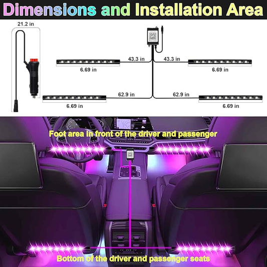 BFXM Car Interior Lights, 12V LED Strip Lights with Cigarette Lighter Adapter, Ambient Lighting Car Accessories, App & Remote Control Music Sync Color Change Lights for Truck Car (36LED Beads) -2 Set