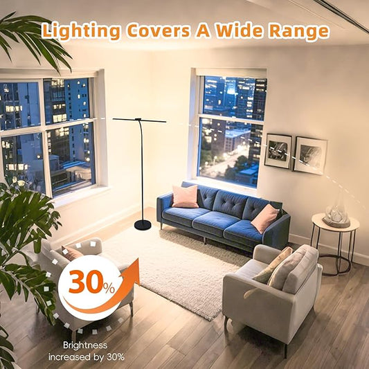 24W/2400LM Dual Head LED Floor Lamp for Living Room, Reading Standing Task Lamp for Office, Adjustable Panels with Remote, No Glare Puzzle Light for Tattoo, Piano, Sewing, Lash, Craft