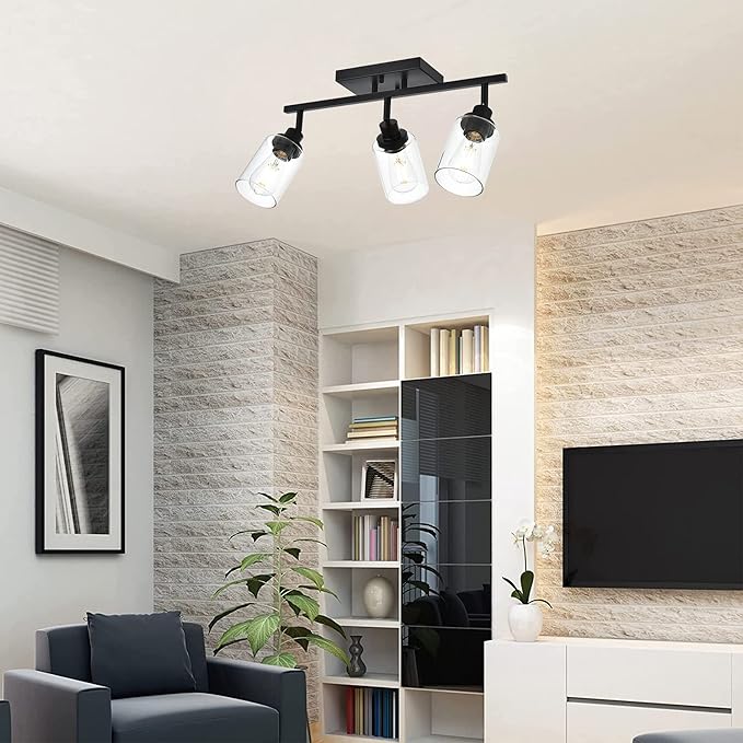 MELUCEE 3 Light 20.5 Inch Bathroom Vanity Light Black Track Lighting Fixtures Ceiling, Vanity Lighting Fixtures with Rotatable Track Head for Hallway Porch Foyer Bath Storage, Clear Glass Shade