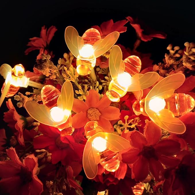 Remote Bee String Lights, 19.5Ft 40 Led Bee Shape Fairy Battery Operated String Lights for Garden, Patio, Lawn Decoration with Remote Control(Warm White)