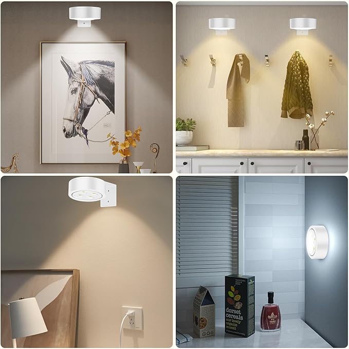 Picture Lights for Wall, 3 Lighting Modes Magnetic Art Display Light,Battery Operated Led Painting Light with Remote Control Dimmable & Timer,3Pack White