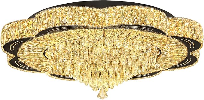 Modern Crystal Chandelier for Living Room Black 32in Crystal Raindrop Ceiling Light for Room Bedroom LED Dimmable 2700-6000K