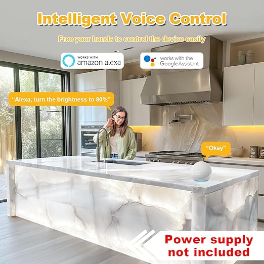 Lichaser 16 Pack LED Backlight Sheet White 6000K 24V 36W, Dimmable LED Panel Sheet Work with Alexa, Flexible Backlit Light Remote & APP Control, 19.7X9.7 Inch for Marble, Onyx, Quartz Countertop