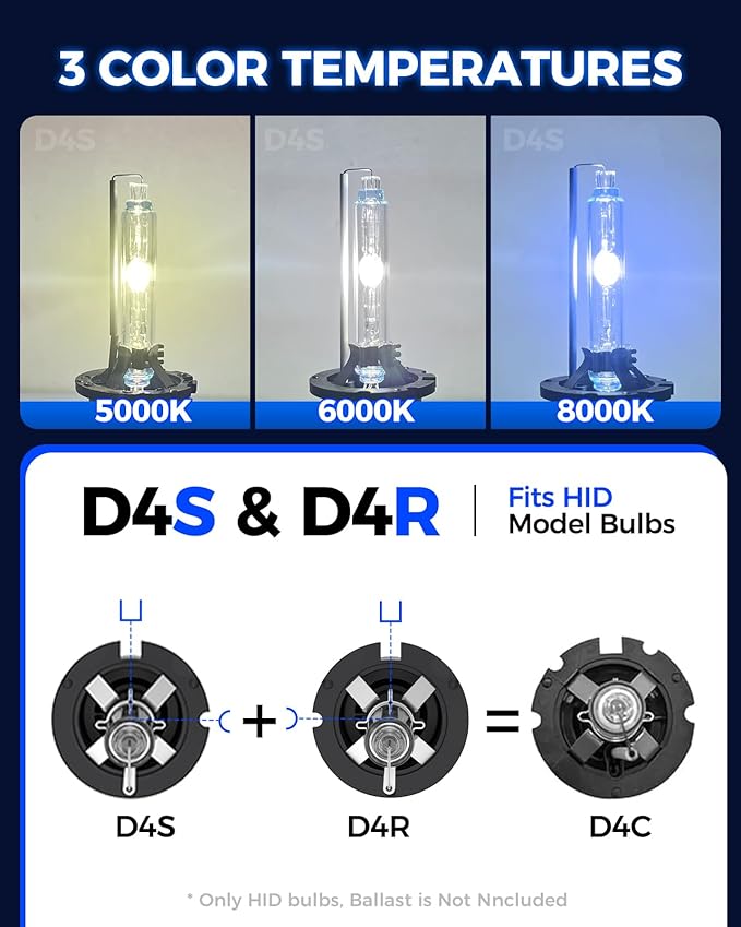 Marsauto D4S HID Bulbs, 66440 42402 42402WX (42402C1) for HID Assembly, 6000K Cold White 35W Bulb, Plug and Play, Pack of 2