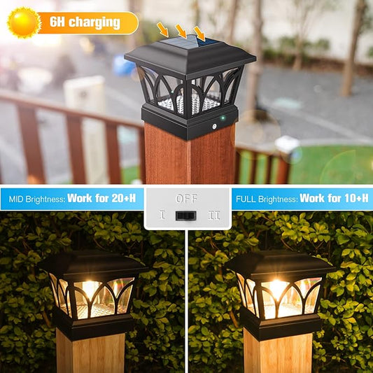 VOLISUN Solar Post Cap Lights Outdoor 8Pack, with Edison LED Bulbs, 2 Brightness Setting, Fence Post Lights Solar Powered for Garden Fence Deck Mailbox Yard Porch, Fits 4x4 6x6 Posts(Slate Black)