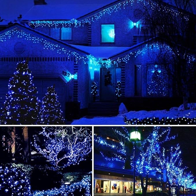 Christmas String Lights Blue - 320 LEDs 35m/115ft 8 Modes End-to-End Plug in Outdoor Waterproof Decorative Fairy Twinkle Indoor Christmas Tree Lights for Halloween/Home/Patio/New Year/Room/Wedding