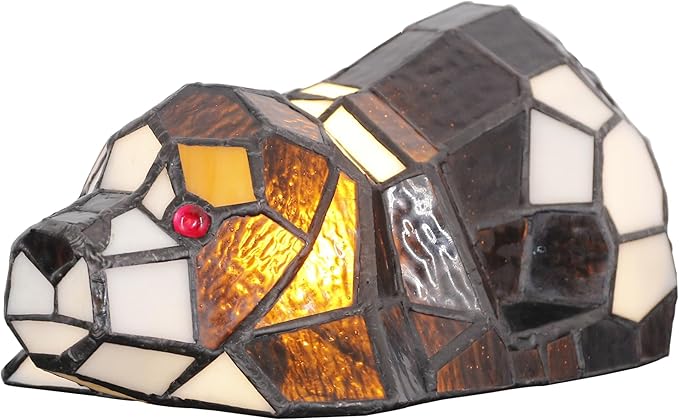 Small Tiffany Lamp Stained Glass Animal Table Lamp Mini Accent Desk Light (Brown White Dog)