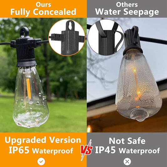 ZOTOYI Outdoor String Lights 50 FT, Patio Bulbs with 27 LED Plastic Edison ST38 Bulbs (2 Spare), Waterproof IP65 Outdoor Hanging Lights for Garden, Backyard, Cafe, Porch, Gift, Gazebo - Dimmable 2700K