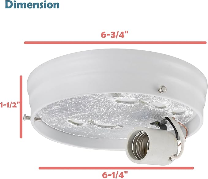 Aspen Creative 22106-03-1, Flush Mount Ceiling Fixture Shade Holder Kit in Matte White Finish 6-1/4" Fitter, 6-3/4" Diameter x 1-1/2" Height