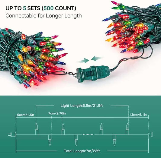 YOUNGAR 2 Pack Clear Christmas Lights, 100 Count 23FT Incandescent Bulb Mini String Light, Outdoor Christmas Lights for Xmas Tree, Home, Patio, Holiday, Party, Garden Decor, Multicolor