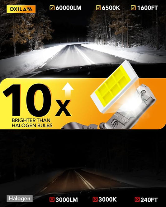 OXILAM 9005/HB3 Fog LED Light Bulb, 900% Brighter 6500K Cool White, Anti-Flicker, 60,000Hrs Lifespan, 9005 LED Light Compatible with Cars Trucks SUVs, Pack of 2