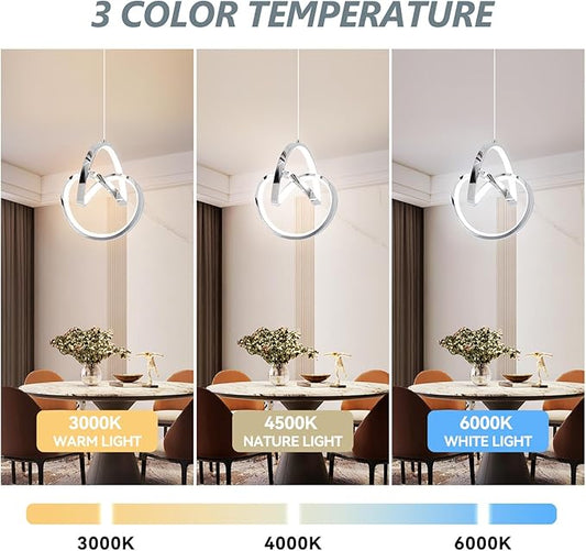 Modern LED Pendant Light Fixtures Pendant Lights Kitchen Island Lighting Adjustable Height Chrome Hanging Lamp for Dining Room Bedroom Living Room (1 Pack)