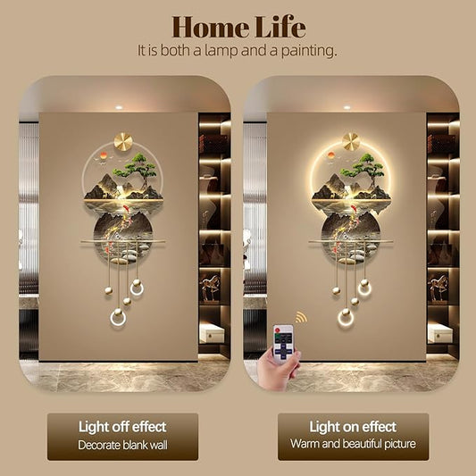 LED Light Decor Wall Art, 3D Art Wall Decor with Light, Decors Walls Sculptures Large 3D Art, Decors Walls Sculptures Lighting Modern, Plug-in Power Supply, Gold D, 19x47IN
