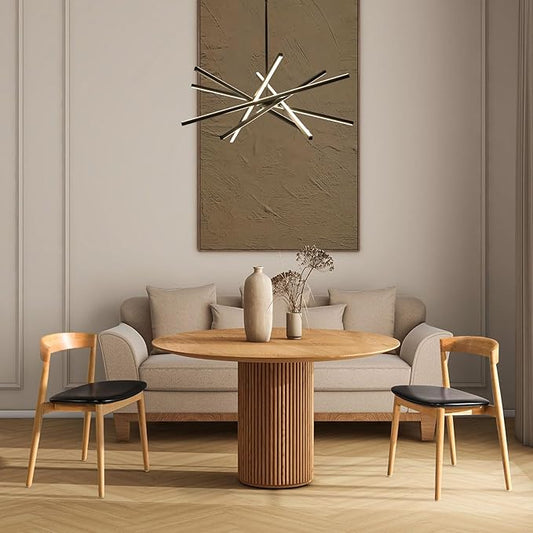 Modern Black Chandelier Light Fixtures - LED 6-Lights Dining Room Linear Chandeliers Sputnik Pendant Lights Fixture Over Table 3000K 4500K 6000K Dimmable for Kitchen Island Living Room
