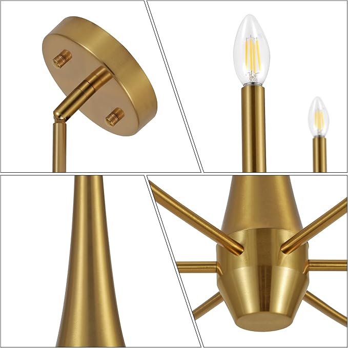 ACNKTZ Gold Chandelier Light Fixture, 6-Light Modern Farmhouse Kitchen Chandeliers Over Table Hanging, Industrial Metal Chandeliers for Dining Room Entryway Bedroom Living Room Foyer Hallway