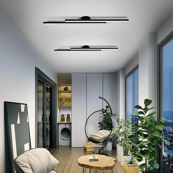 Black Modern LED Ceiling Light Fixtures with Remote 3000K/4500K/6000K Close to Ceiling Lights Creative Design Ceiling Lamp for Bedroom Kitchen Living Room Dining Room (32W, 2 Lights)