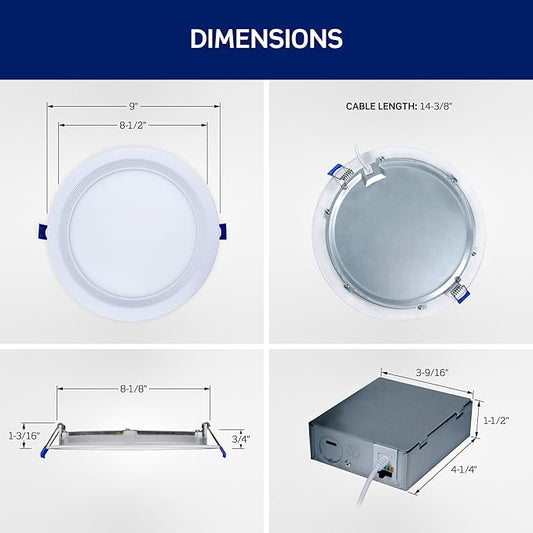 Leviton 8 in. Round Baffle Slim Downlight, 1500 Lumens, 5 CCT Color Selectable 2700K-5000K, Dimmable, DBR80-S1W, White