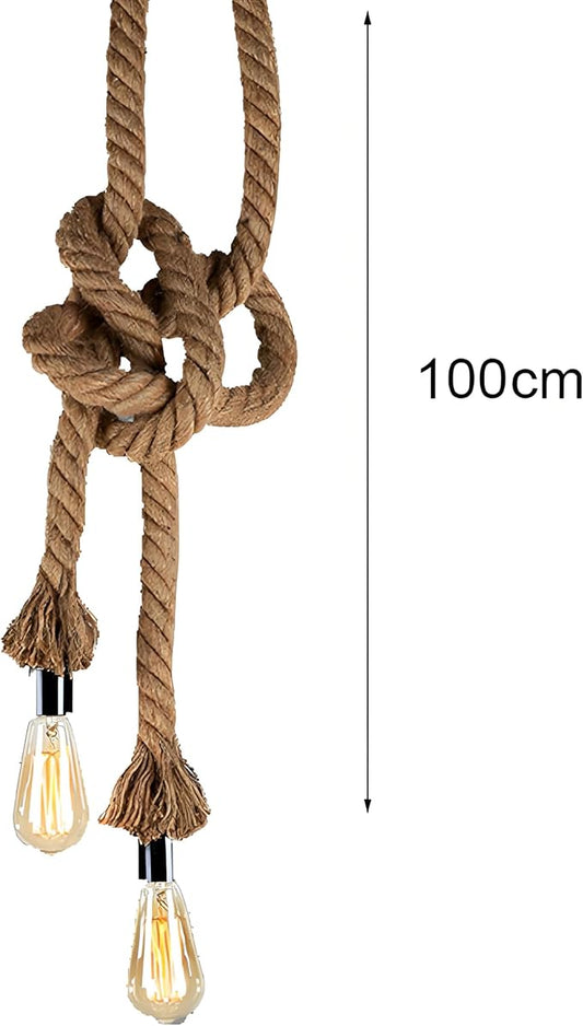 2 Head 1 Meter Hemp Rope Vintage Ceiling Pendant Light Lamp Fixture E26/E28 Base,Retro Style for Dining Hall Restaurant Bar Lighting(Bulb not Included)