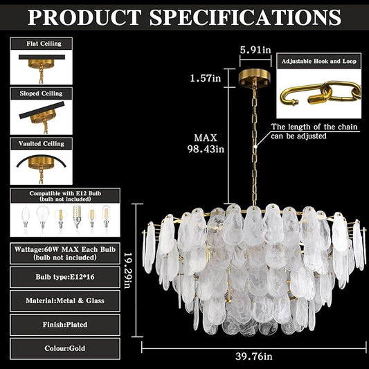 Modern Large Crystal Glass Chandelier, 39.76" Gold Luxury Hanging Pendant Light Fixture,16-Light Round Cloud Ceiling Chandeliers Lighting for Dining Room Living Room Bedroom Foyer Stairway, E12