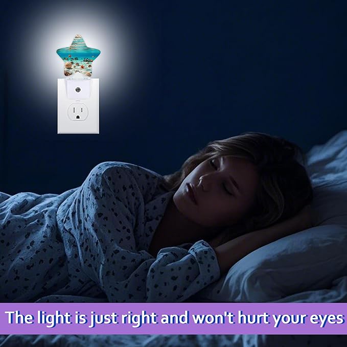 Energy Efficient Nightlights Plug in Wall, Shells Starfish Night Light for Kids Bedroom Decorative, Ocean Coral Dusk-to-Dawn Sensor Sleep Friendly Lamp for Nursery Bathroom Basement