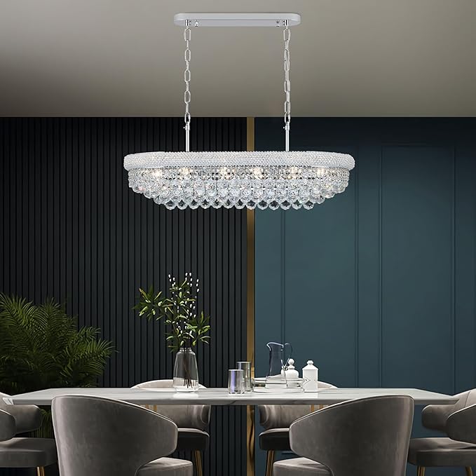 Crystal Chandeliers for Dining Room Light Fixtures Over Table, Modern Crystal Chandeliers for Kitchen lsland, 11 Lights Empire Style Chrome Luxury Lighting Fixtures for Living Room Bar