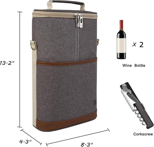 ALLCAMP OUTDOOR GEAR 2 Bottle Wine Tote Carrier - Insulated Portable Padded Canvas Wine Bag for Travel, BYOB Restaurant, Wine Tasting, Party, Great Christmas Day Gift for Wine Lover,Dark Gray