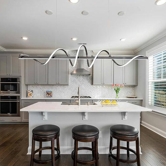 47.24" Modern Led Pendant Light for Kitchen Island Lighting,Electroplated Black Modern Chandelier for Dining Room over Table Dimmable Led Ceiling Pendant Lights Creative Snake-Shaped Twist Design