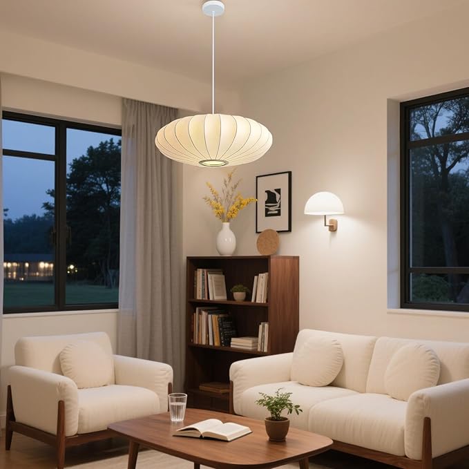 19.7in Lantern Pendant Light, 3-Light Imitation Silk White Bubble Pendant Lighting Fixture, Hanging Lamp Simple Chandelier for Living Dinning Room Kitchen Island Bedroom Restaurant Cafe