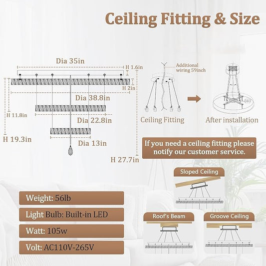 Flashing God W40 Crystal Chandelier for Living Room Modern Flush Mount Chandelier Large Chandelier for Foyer Dining Room Hallway Dimmable 2700k 4500k 6000k