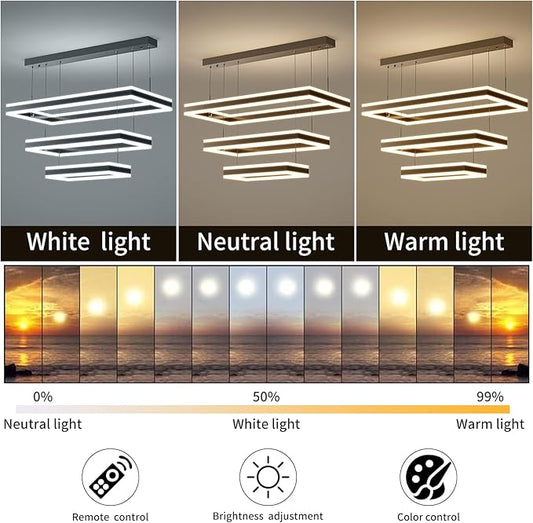 Modern Ceiling Pendant Light, LED Chandelier with Remote Control Dimmable 3 Color Mode & Brightness, Anti-Flicker Pendant Lights Kitchen Island Light Fixture for Dining Room Living Room