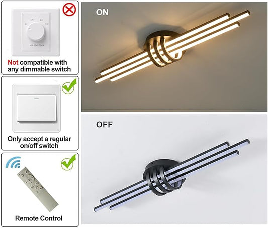 Garwarm Modern Ceiling Light Fixture,39.4 Inch Black Kitchen Lights Ceiling, Linear Dimmable LED Chandelier Remote Control for Dining Room Living Room Bedroom