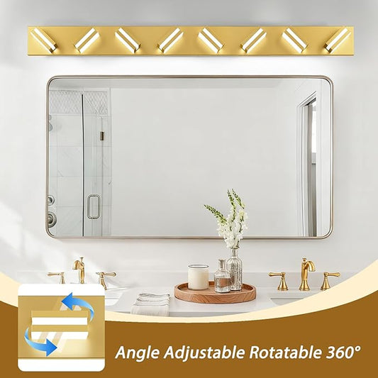 IZORRO LED Modern Bathroom Lights Fixtures(8-Light,Dimmable,360°Rotate),Brushed Glod Acrylic Wall Lighting,Vanity Lights for Bathroom Over Mirror - 6000k 48In (No Assembly Required)