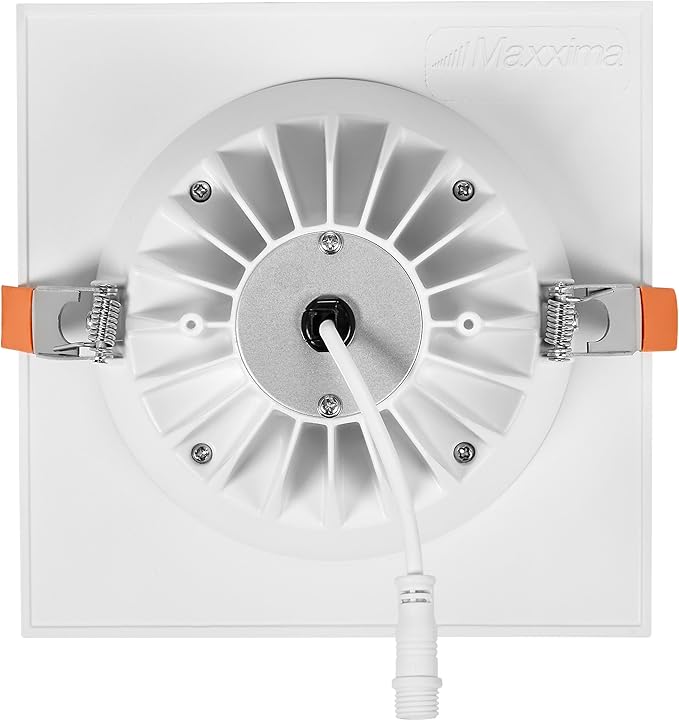 Maxxima 6” Ultra-Thin Recessed Anti-Glare LED Downlight Canless IC Rated 1200 Lumens 5 CCT Select 2700K/3000K/3500K/4000K/5000K Dimmable Square White Trim Black Baffle 90 CRI 5CCT Slim J-Box Included