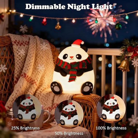 Christmas Silicone Night Light for Kids, 7-Color Cute Panda Night Light, 3-Level Dimmable Bedside Lamp with 30/60min Timer, LED Rechargeable Lamp for Toddler Boys Girls Holiday Christmas Decor (Panda)