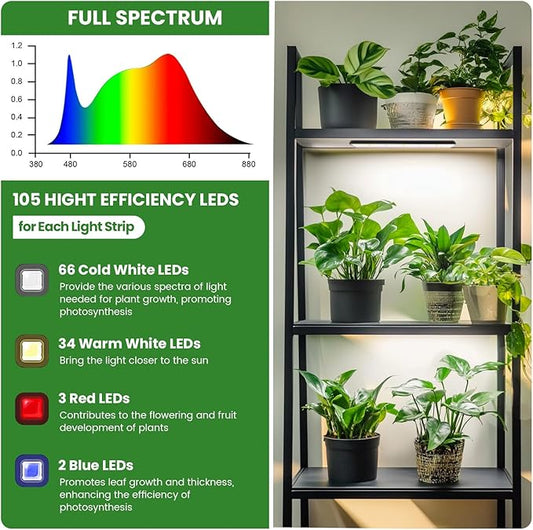 Wolezek Grow Light Strips for Indoor Plants, 420 LEDs Full Spectrum Plant Light for Indoor Growing with 6/12/16H Auto Timer, Grow Lamp Bar for Seedling Succulent, 13.8 Inches, 4 Pack