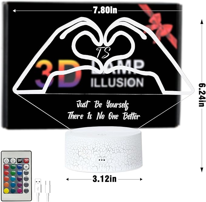 Heart Hands 3D Night Light – 16 Color Changing LED Lamp with Remote & Touch, Cool LED Room Decor for Girls, Women, Teens, Aesthetic Gifts for Music Lovers, Fans of Pop Culture Icons