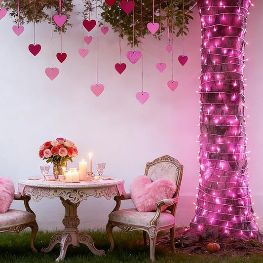 LAMPHOME 200 LED Pink Valentine Lights, 66ft 16 Modes Valentine Room Lights Clear Wire,Connectable Plug in Pink Christmas String Light Indoor Outdoor for Christmas Bedroom Valentines Party