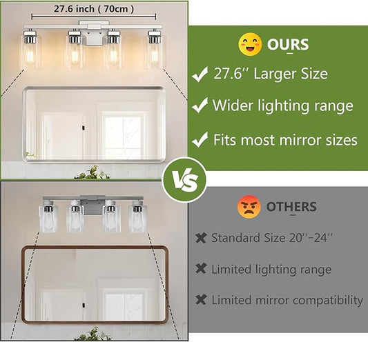 BesLowe 27" 4-Light Bathroom Light Fixture, Modern Brushed Nickel Bathroom Vanity Light, Bathroom Lighting Fixtures Over Mirror, Matte Nickel Bathrom Wall Lamp, Wall Lights for Living Room Bedroom
