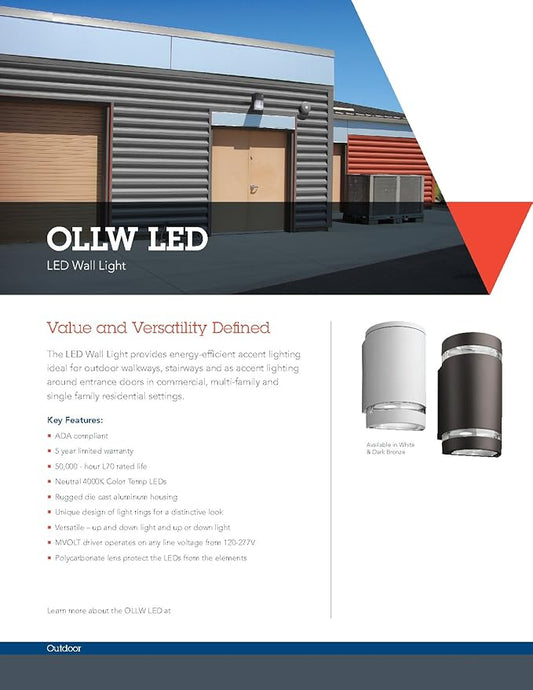 Lithonia Lighting OLLWU LED P1 40K MVOLT WH M6 Led Outdoor Cylinder Up & Down Light, MVOLT 4000K, 9W, White