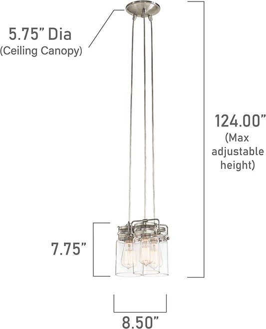 Kichler Brinley 7.75" 3 Light Pendant with Clear Glass Brushed Nickel