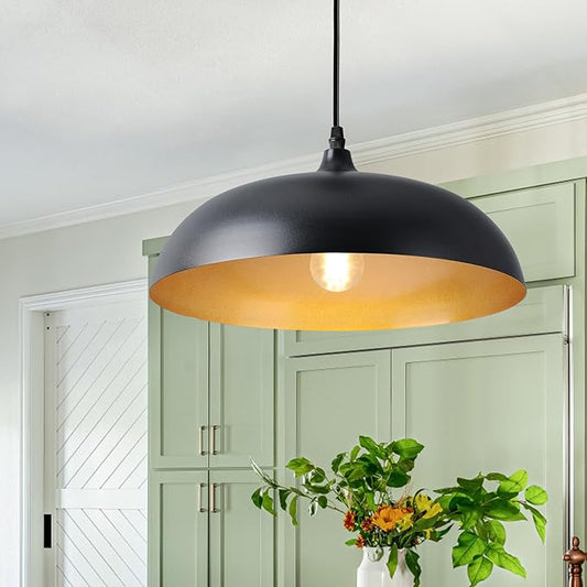 Eustace Ceiling Mounted 14 inch Round Dome Modern Farmhouse Style Chandelier, Matte Black Metal Pendant Light Fixture,Kitchen Island, Dining Room,Bedroom, Hallway