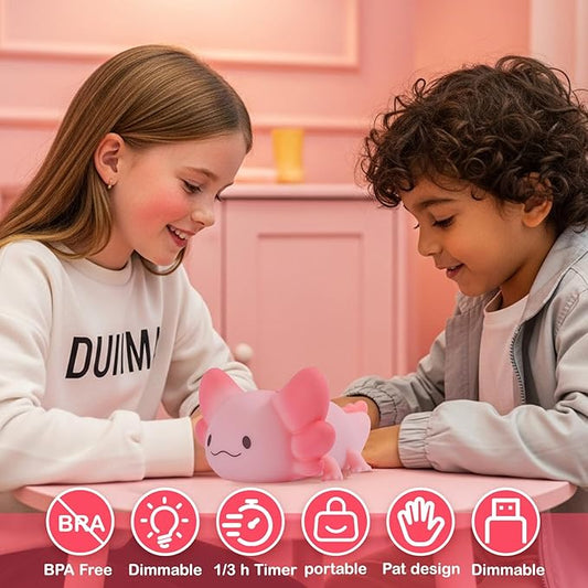 ZKLiLi Axolotl Kids Night Light,Squishy Cute Lamp Dimmable Childrens Night Light Gifts for Baby with Timer & 16 Colors,Rechargeable Bedroom Smart LED Bedside Lamps Toddler Night Light