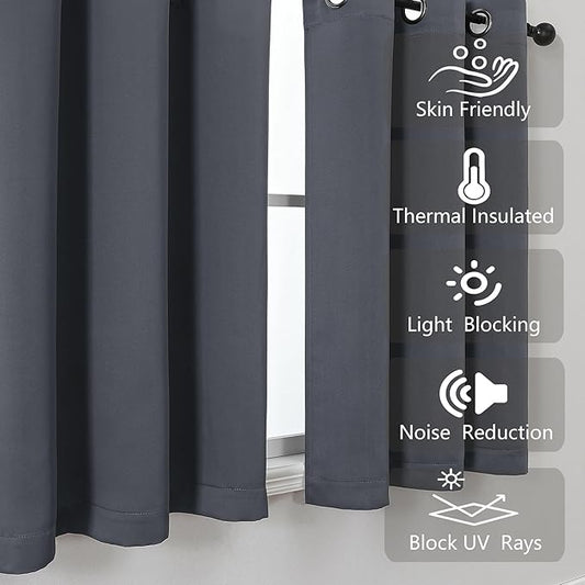 Simplebrand Grey Kitchen Valances for Windows 18 Inches Long 2 Pack, Room Darkening Window Valances for Living Room, Grommet Short Straight Drape Kitchen Curtains for Bedroom Kids Room, 40Wx18L
