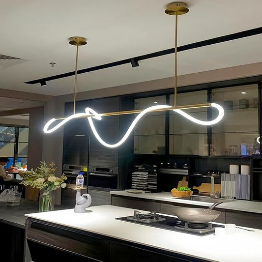 SMG Modern LED Linear Pendant Light for Dining Room, Dimmable Gold Chandelier for Office, 39" Linear DIY Chandelier with Remote Control Stepless Dimming, Restaurant Kitchen Long Hose Lamp