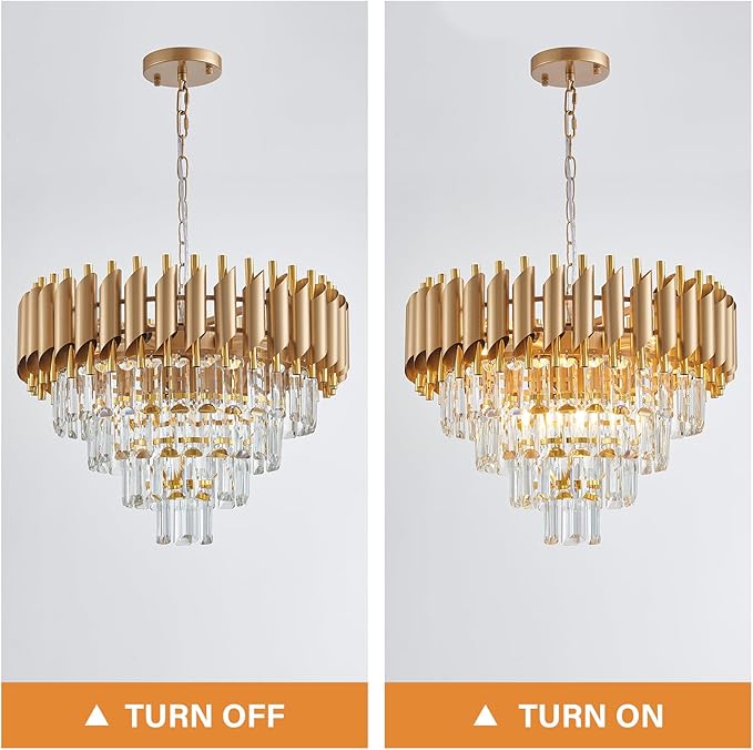 Modern Crystal Chandelier Gold Chandeliers 4-Tier 20 Inch Round Hanging Crystal Pendant 7 Lights Fixture for Dining Room Bedroom Living Room Farmhouse