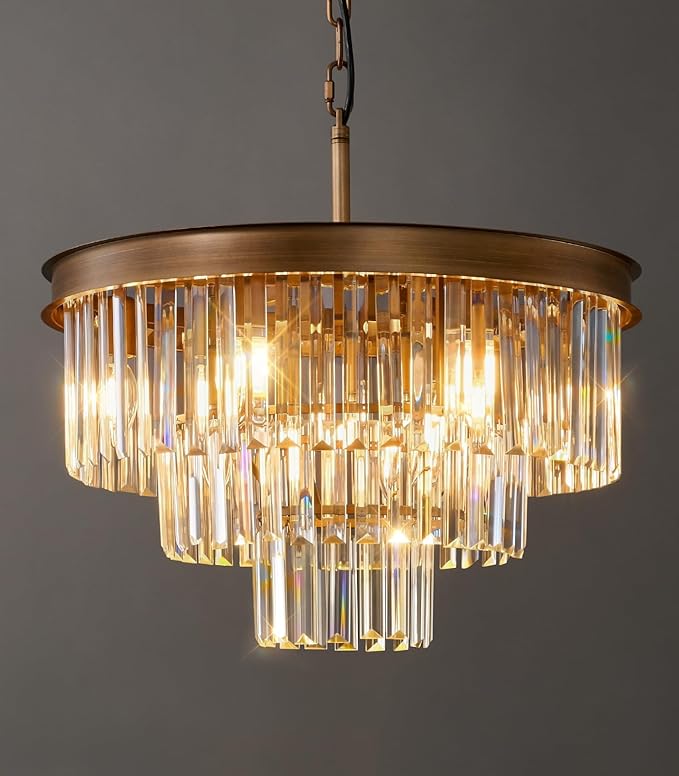 Modern Crystal Chandeliers For Dining Room: 20" Farmhouse Vintage Chandelier For Bedroom - Antique Copper Round Ceiling Pendant Light Fixtures For Living Room Entryway Kitchen Over Table Island Foyer