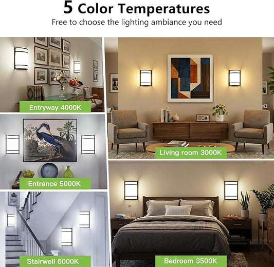 Led Wall Lights Indoor- Modern Wall Sconce Lighting 3000K/4500K/6000K Adjustable Led Wall Lamps for Hallway, Staircase, Corridor, Bedroom, Living Room, Kitchen (2, Black)
