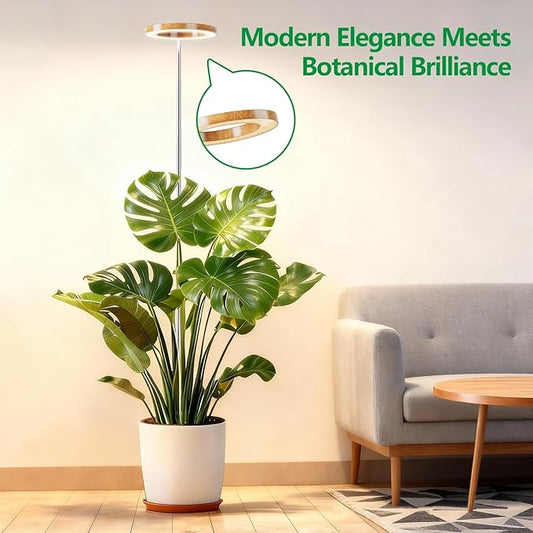 SDOVUERC Full‑Spectrum Grow Lights for Indoor Plants – Adjustable Height Plant Lamp with Wood‑Grain Finish, 6/12/18H Timer, 3 Color Modes, Perfect Plant Lights for Houseplants Growing.(Pack 1)