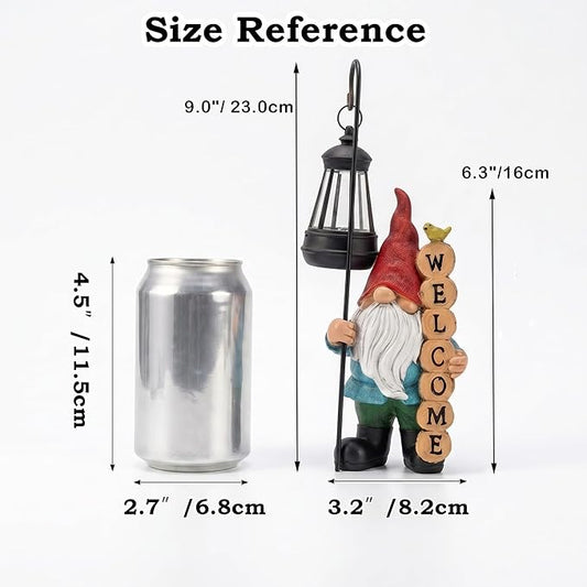 PETAFLOP Solar Garden Gnome Statue Decor with Welcome Sign, Funny Gnomes Figurine for Yard Patio Balcony Outdoor Decorations, Mother's Day Birthday Housewarming Gifts for Mom Grandma