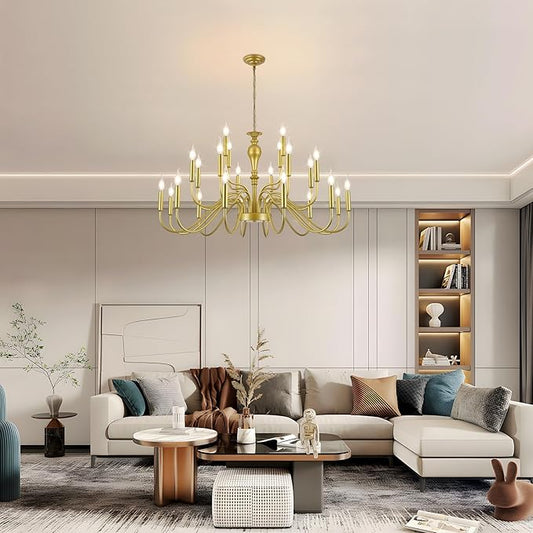 24 Light Gold Chandelier Large Farmhouse Chandeliers for High Ceiling Foyer, Extra Large Round Rustic Gold Chandelier 3-Tier for Living Room Dining Room Stairs Entry Restaurant Hotel -42.5 in